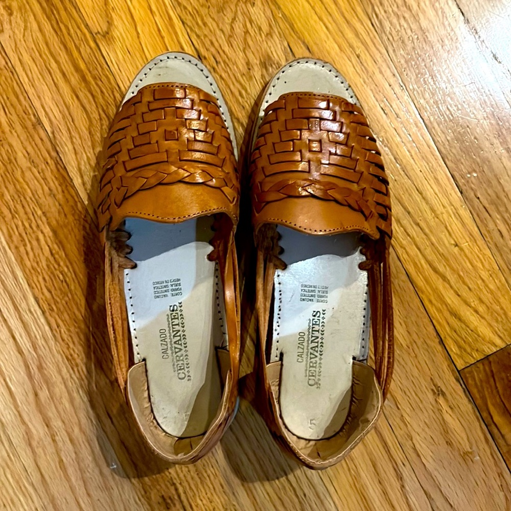Huarache sandals from Mexico. Beautiful dark almond color and good quality.